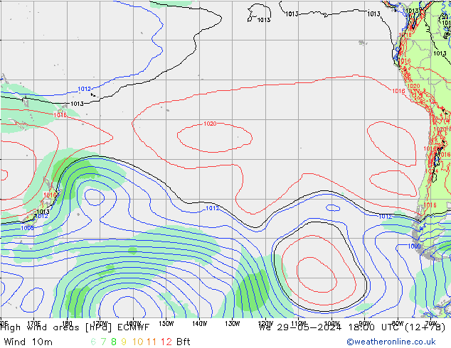 High wind areas ECMWF We 29.05.2024 18 UTC