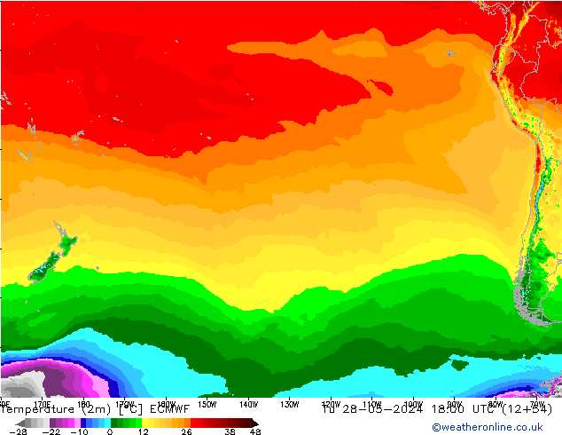 Temperature (2m) ECMWF Tu 28.05.2024 18 UTC