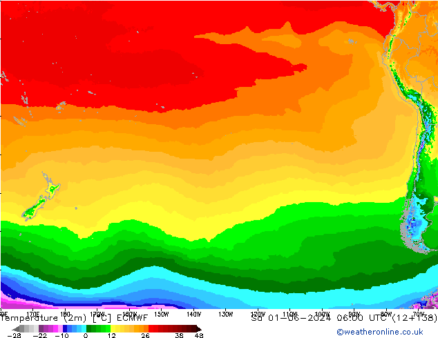 Temperatura (2m) ECMWF sab 01.06.2024 06 UTC