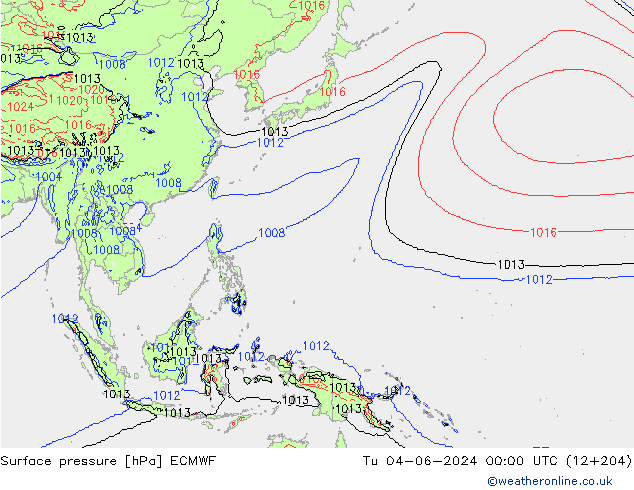 pressão do solo ECMWF Ter 04.06.2024 00 UTC