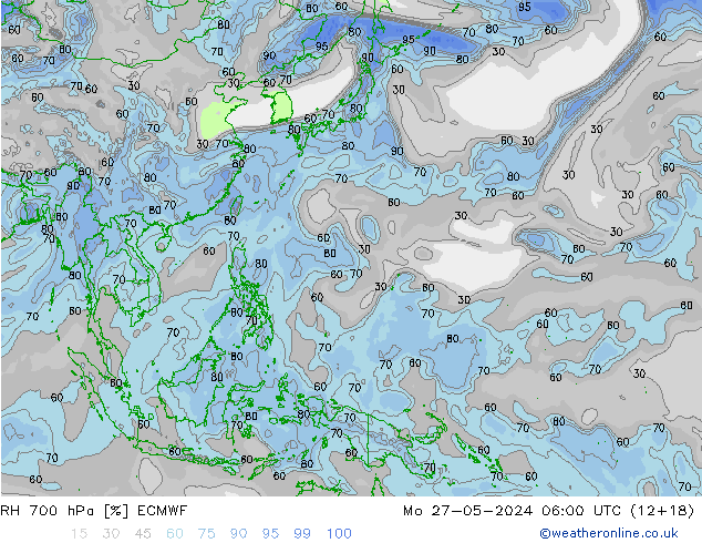 RH 700 hPa ECMWF lun 27.05.2024 06 UTC