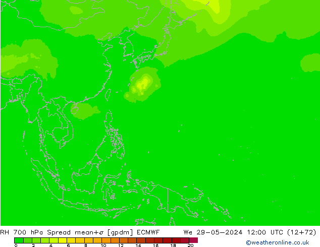 RH 700 hPa Spread ECMWF We 29.05.2024 12 UTC