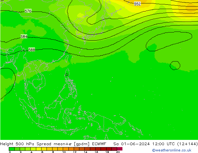 500 hPa Yüksekliği Spread ECMWF Cts 01.06.2024 12 UTC