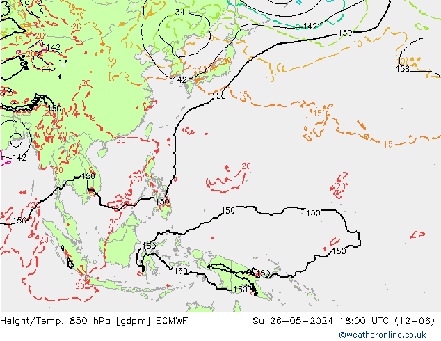 Hoogte/Temp. 850 hPa ECMWF zo 26.05.2024 18 UTC