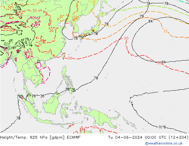 Hoogte/Temp. 925 hPa ECMWF di 04.06.2024 00 UTC