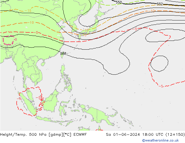 Height/Temp. 500 hPa ECMWF Sa 01.06.2024 18 UTC