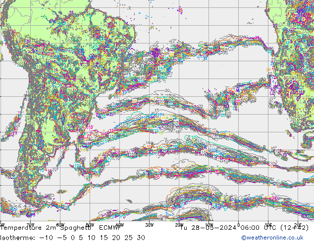 Temperature 2m Spaghetti ECMWF Tu 28.05.2024 06 UTC