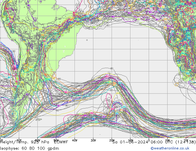 Height/Temp. 925 гПа ECMWF сб 01.06.2024 06 UTC