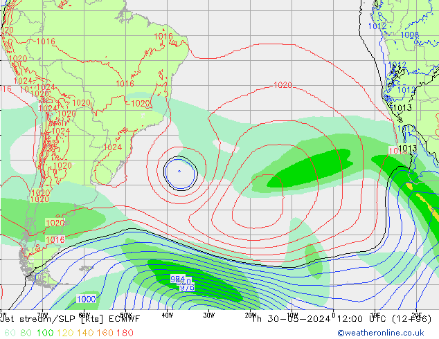 Jet stream ECMWF Qui 30.05.2024 12 UTC