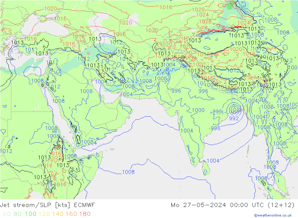 Prąd strumieniowy ECMWF pon. 27.05.2024 00 UTC