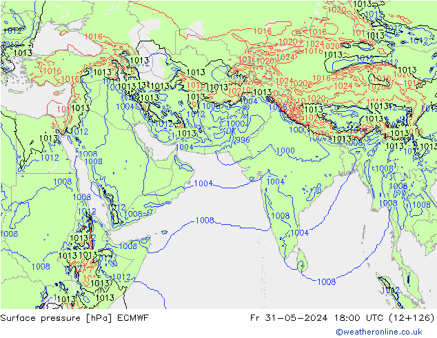 Presión superficial ECMWF vie 31.05.2024 18 UTC