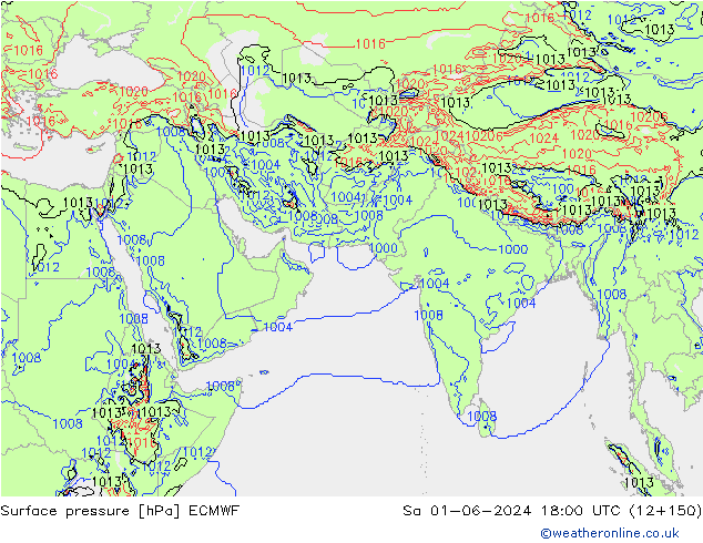 pressão do solo ECMWF Sáb 01.06.2024 18 UTC