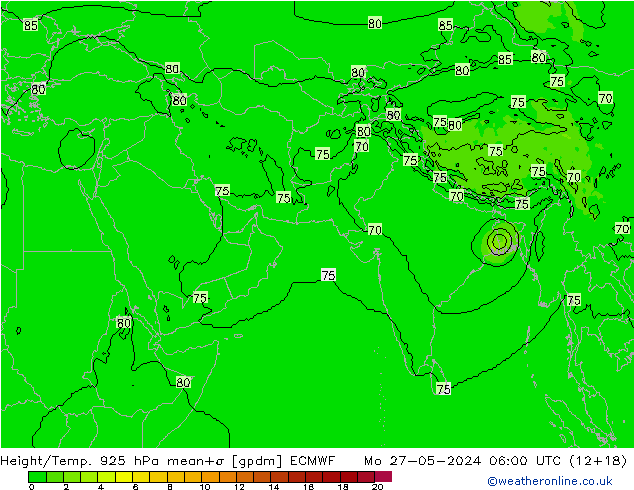 Height/Temp. 925 hPa ECMWF pon. 27.05.2024 06 UTC