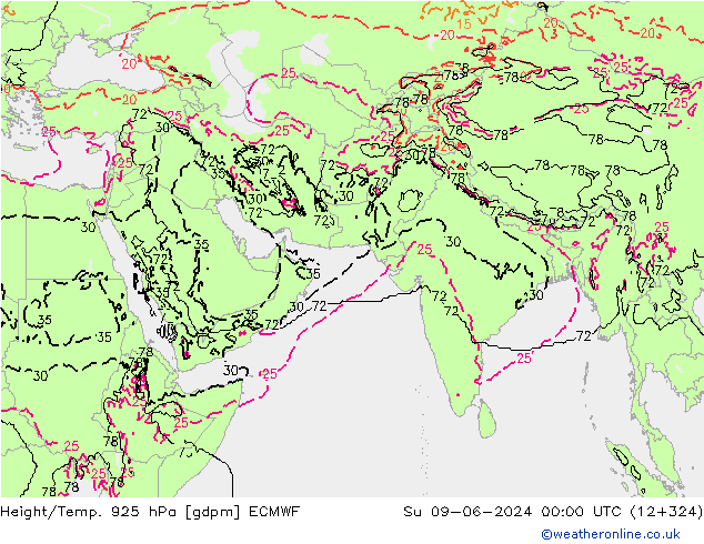 Hoogte/Temp. 925 hPa ECMWF zo 09.06.2024 00 UTC