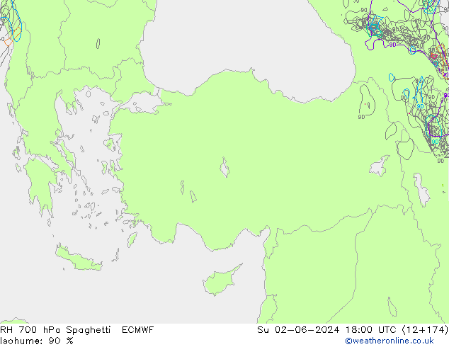 Humedad rel. 700hPa Spaghetti ECMWF dom 02.06.2024 18 UTC