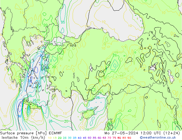 Isotachen (km/h) ECMWF ma 27.05.2024 12 UTC