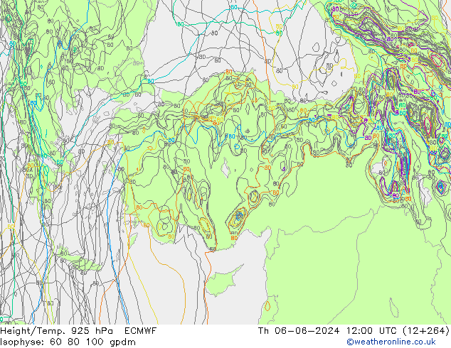 Height/Temp. 925 hPa ECMWF Th 06.06.2024 12 UTC