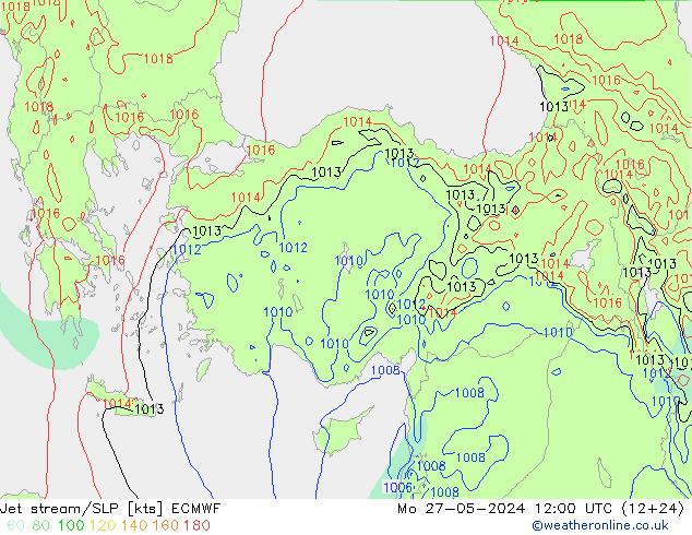 Polarjet/Bodendruck ECMWF Mo 27.05.2024 12 UTC