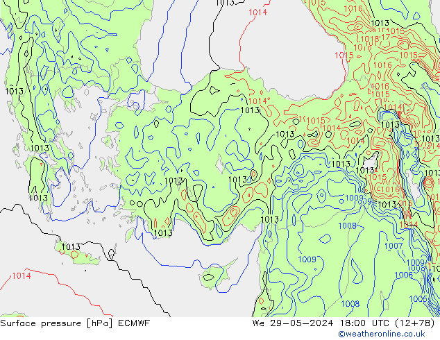 Luchtdruk (Grond) ECMWF wo 29.05.2024 18 UTC