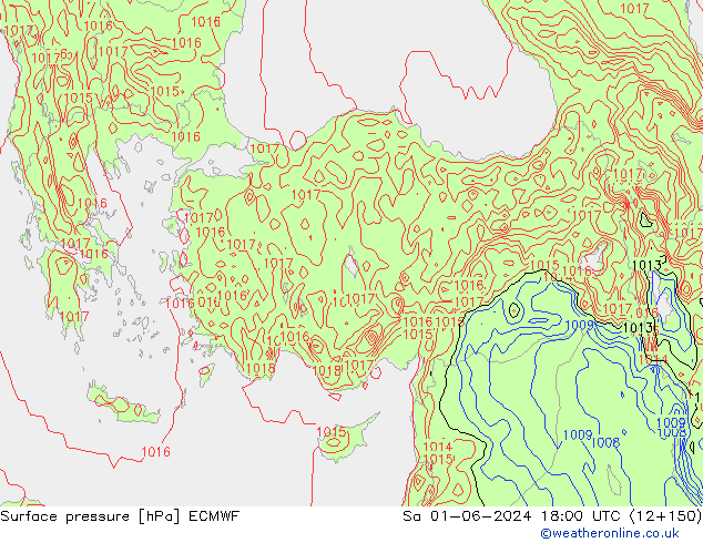 Surface pressure ECMWF Sa 01.06.2024 18 UTC