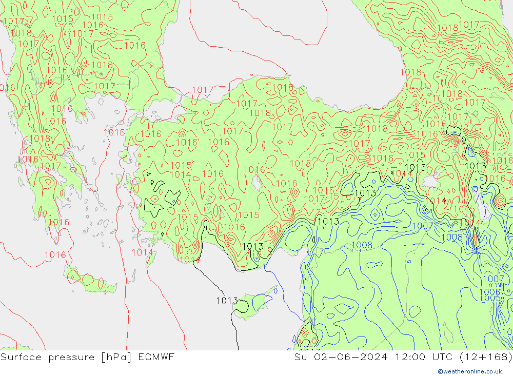 Atmosférický tlak ECMWF Ne 02.06.2024 12 UTC