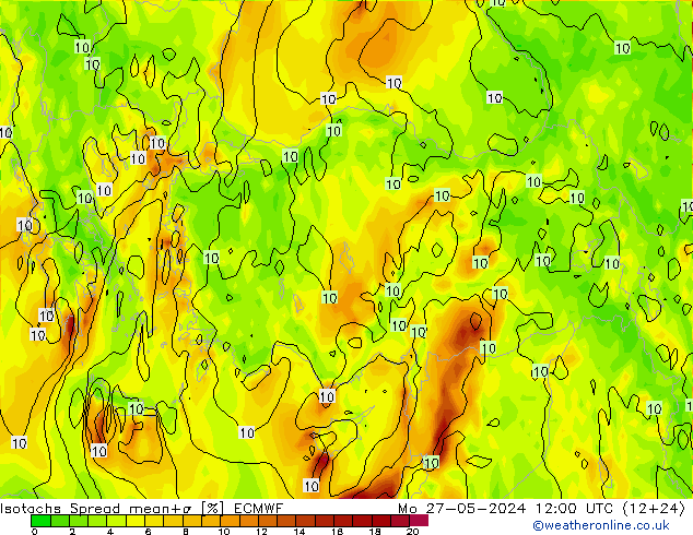 Isotachen Spread ECMWF Mo 27.05.2024 12 UTC