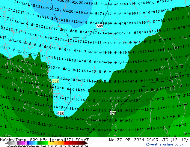 Height/Temp. 500 hPa ECMWF Mo 27.05.2024 00 UTC