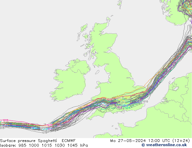 Pressione al suolo Spaghetti ECMWF lun 27.05.2024 12 UTC