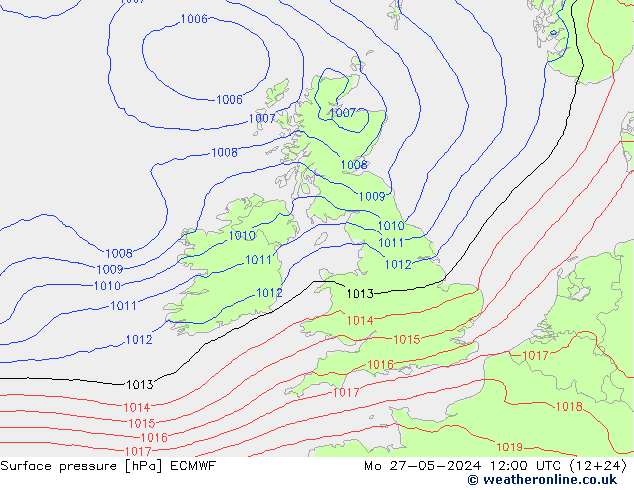 Surface pressure ECMWF Mo 27.05.2024 12 UTC