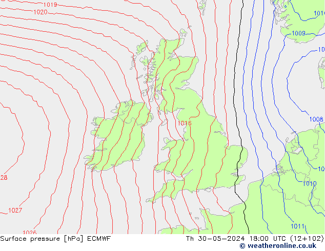 pression de l'air ECMWF jeu 30.05.2024 18 UTC