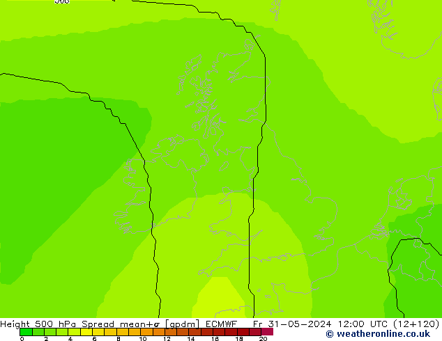 Hoogte 500 hPa Spread ECMWF vr 31.05.2024 12 UTC