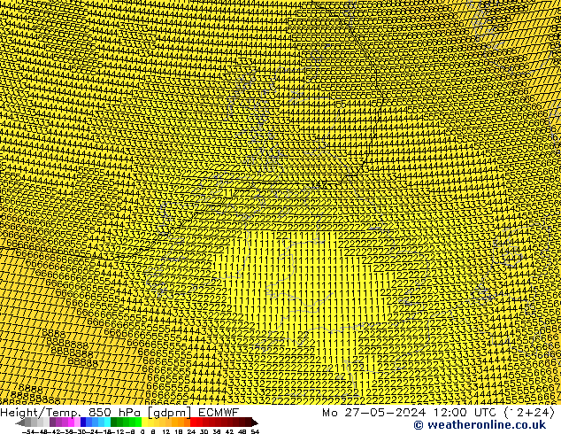 Height/Temp. 850 hPa ECMWF pon. 27.05.2024 12 UTC