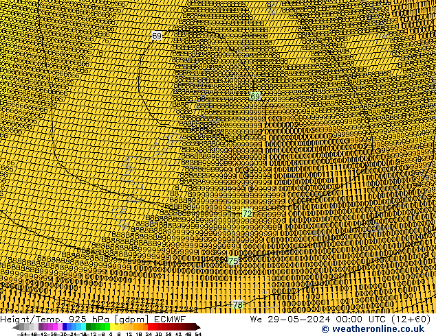 Height/Temp. 925 hPa ECMWF Mi 29.05.2024 00 UTC