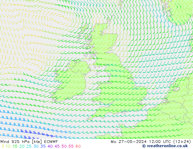 wiatr 925 hPa ECMWF pon. 27.05.2024 12 UTC