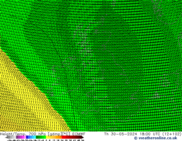Height/Temp. 700 hPa ECMWF Čt 30.05.2024 18 UTC