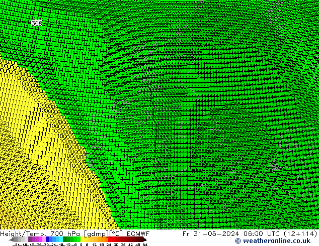 Hoogte/Temp. 700 hPa ECMWF vr 31.05.2024 06 UTC