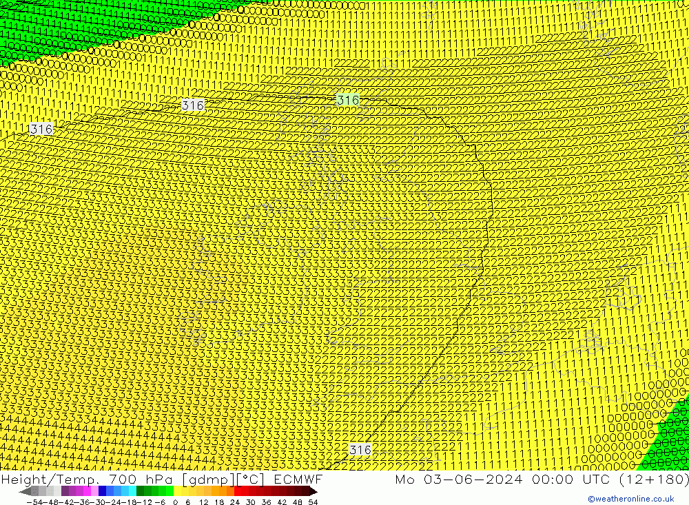 Height/Temp. 700 hPa ECMWF Seg 03.06.2024 00 UTC