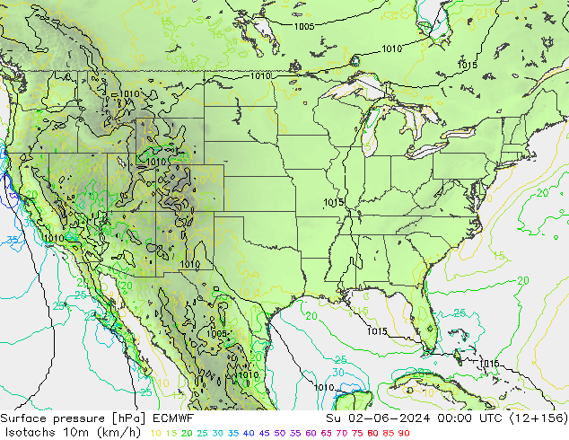 Isotachen (km/h) ECMWF zo 02.06.2024 00 UTC