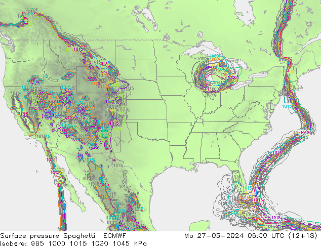 Luchtdruk op zeeniveau Spaghetti ECMWF ma 27.05.2024 06 UTC