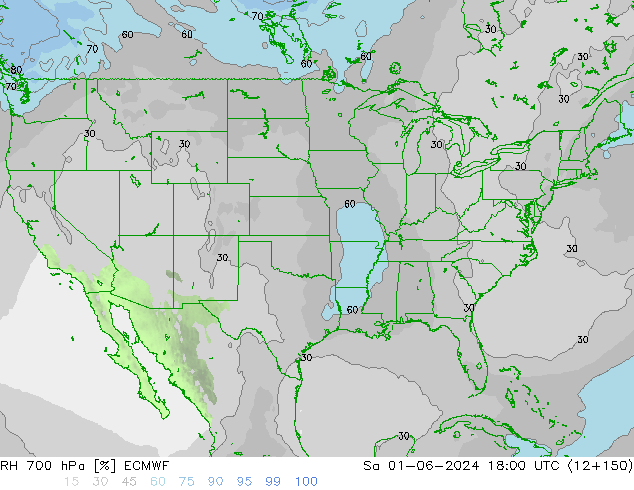 RH 700 hPa ECMWF Sáb 01.06.2024 18 UTC