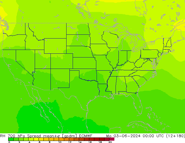 RH 700 hPa Spread ECMWF Seg 03.06.2024 00 UTC