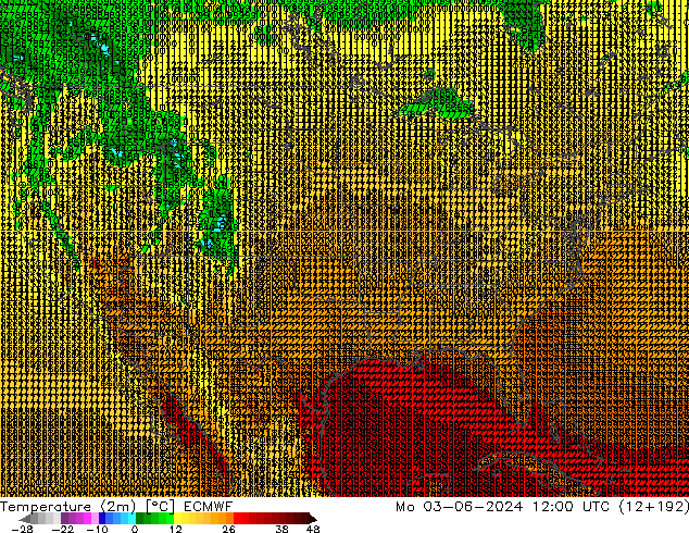 Temperatura (2m) ECMWF lun 03.06.2024 12 UTC