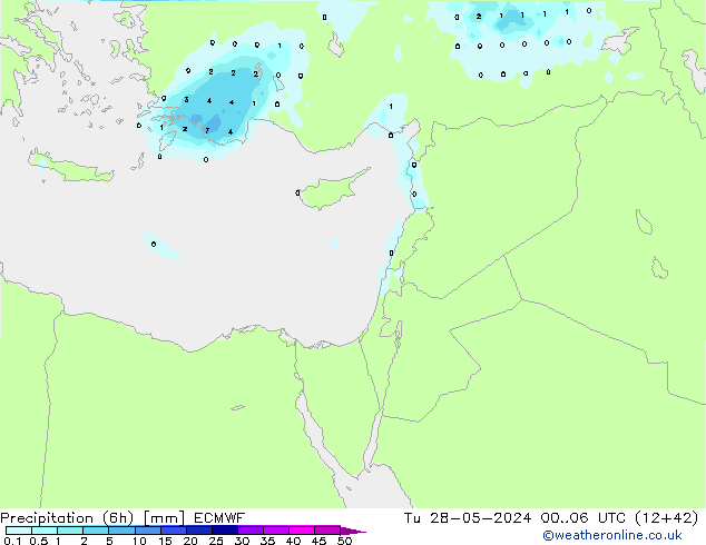 Precipitation (6h) ECMWF Tu 28.05.2024 06 UTC