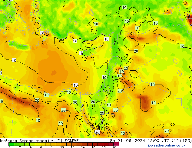 Isotachen Spread ECMWF za 01.06.2024 18 UTC