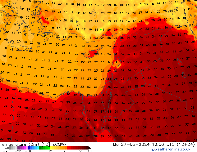 Temperature (2m) ECMWF Po 27.05.2024 12 UTC