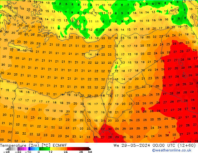 Temperature (2m) ECMWF We 29.05.2024 00 UTC