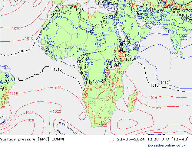 Surface pressure ECMWF Tu 28.05.2024 18 UTC