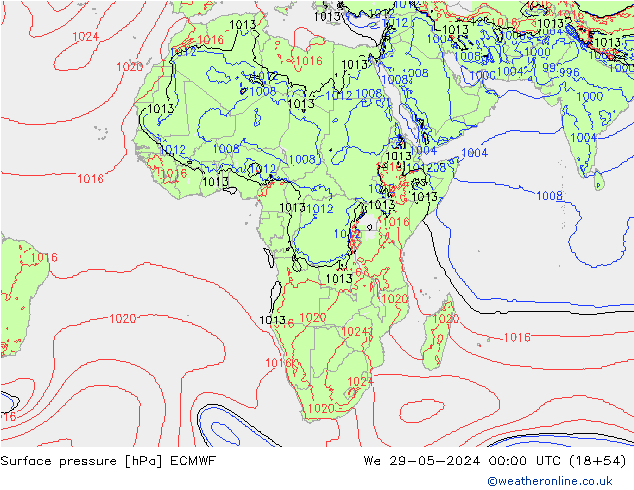 Presión superficial ECMWF mié 29.05.2024 00 UTC