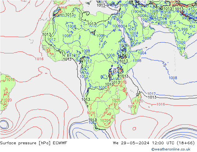 Surface pressure ECMWF We 29.05.2024 12 UTC