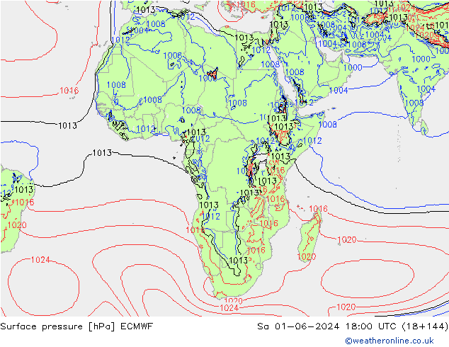 Atmosférický tlak ECMWF So 01.06.2024 18 UTC